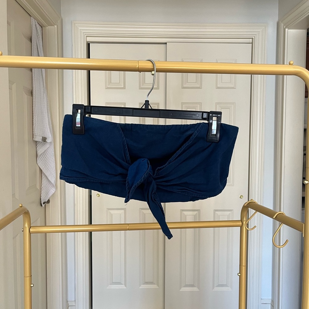 Gently worn- American Eagle Denim strapless crop top with tie front